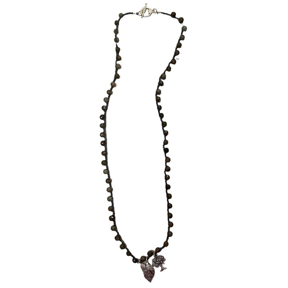 Women Beaded Necklace Green‎ Brown Silver Tone Leaf Tree Feather Fashion Jewelry
